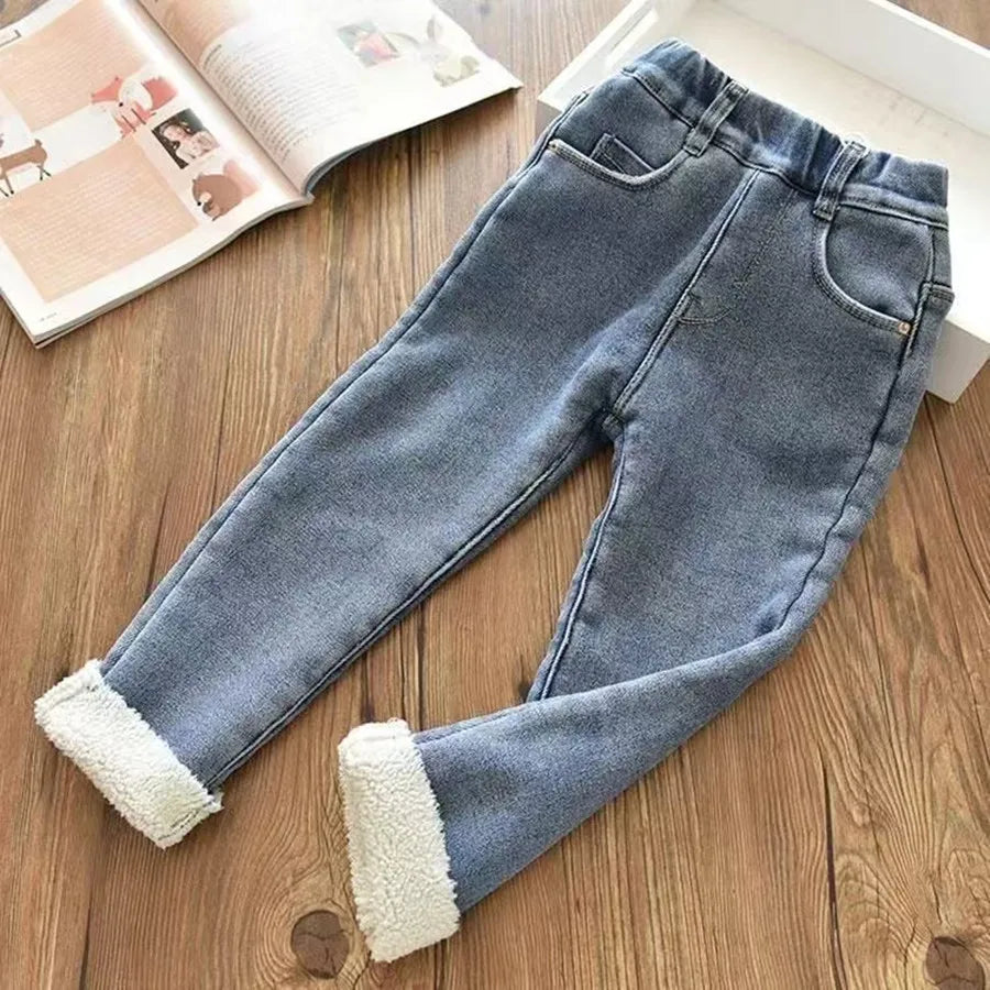 Velvet Winter Warm Pants Jeans for Girls Fall Trousers Outerwear Clothes Teenagers Kids Children's Clothing Boy Jeans