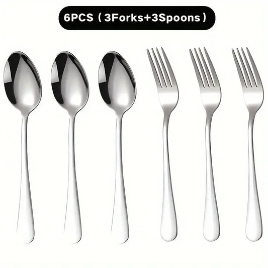 12pcs (6 forks and 6 spoons) stainless steel tableware set, reusable dessert forks and spoons suitable for catering, restaurants