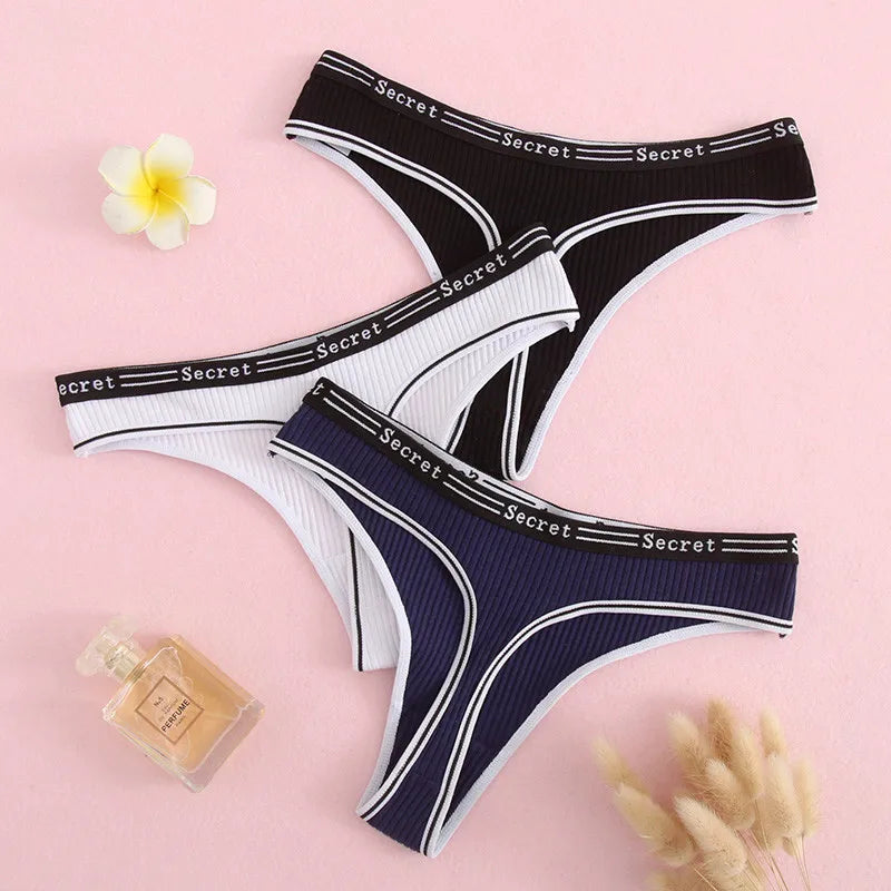 Ladies Briefs Woman Underwear Sexy Thong Solid G-string Breathable Panties Cotton Underpants Letter Panty Soft Intimate Lingerie