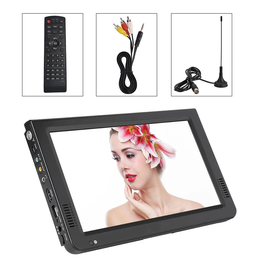 US Plug Portable Television 1080P VGA AV Video Player Travel Screen TV