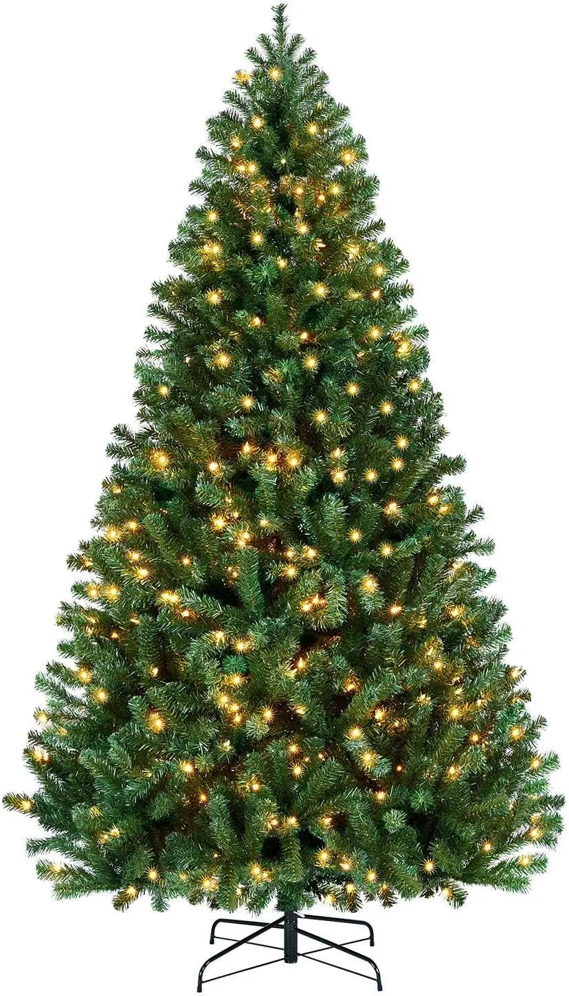 Prelit Artificial Hinged Christmas Pine Tree Prelighted Xmas Tree for Home Party Holiday Decoration with 550 Warm White Lights