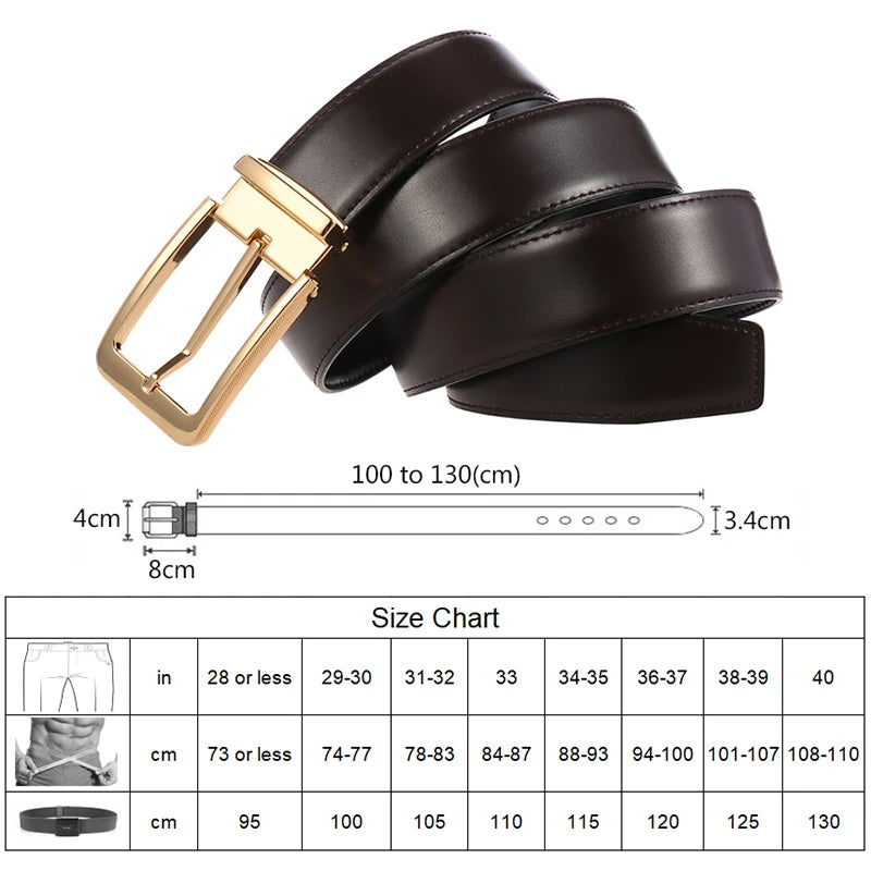 VATLTY New Men's Casual Belt Gold Alloy Buckle Trouser Belt Male 34mm Natural Cowhide Leather Brown Belt Girdles Waistband