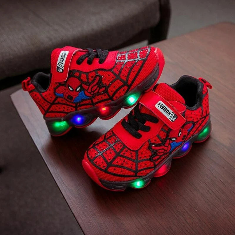 Disney 2023 New Glowing Sneakers Spiderman for Boys Girls Anime Fashion Kids Shoes Led Light Up Breathable Sports Running Shoes