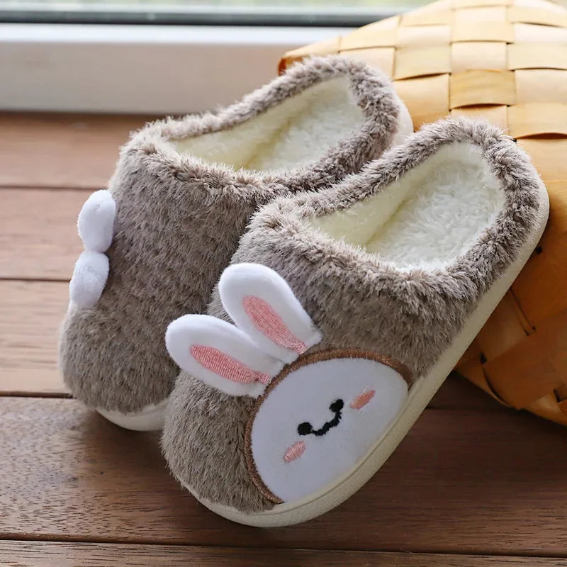 New Children's Home Slippers Winter Boys Girls Cute Flip Flops Rabbit Indoor Velvet Non-slip Wooden Floor Furry Warm Cotton Shoe