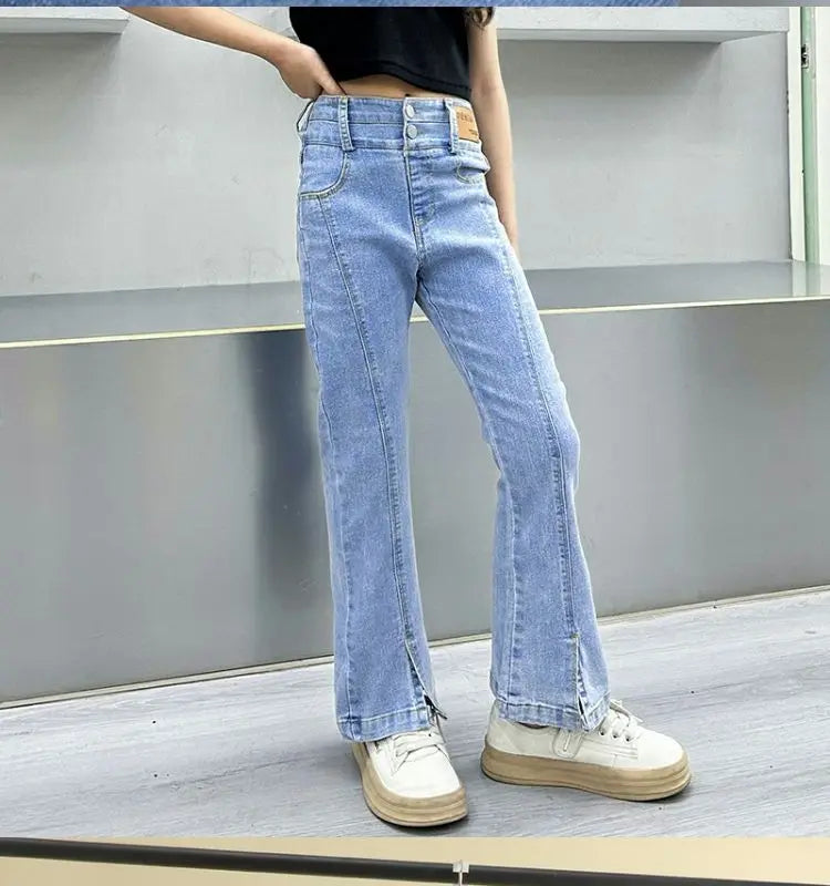 2-12Y Girls Jeans Spring and Autumn New Pant Teen Girls Split Wide Leg Flare Pants Big Children's Casual Pants