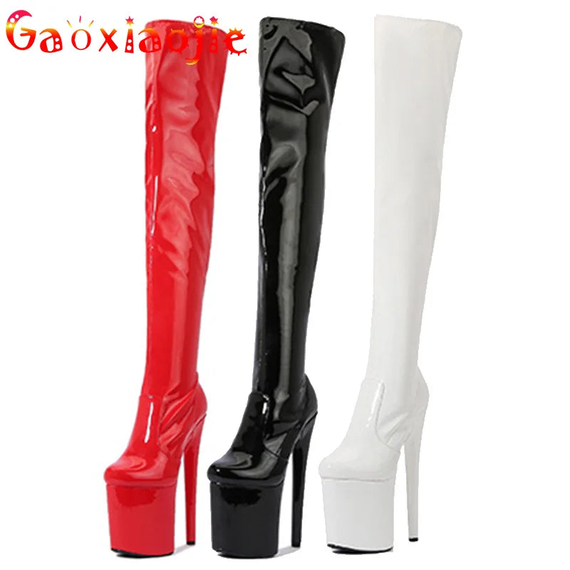 Long Boots Knee-High Boots Ultra High Heel 20CM Women Shoes Round Head Sexy Boots Thin Heel Pipe Dance Shoes Fashion Platform