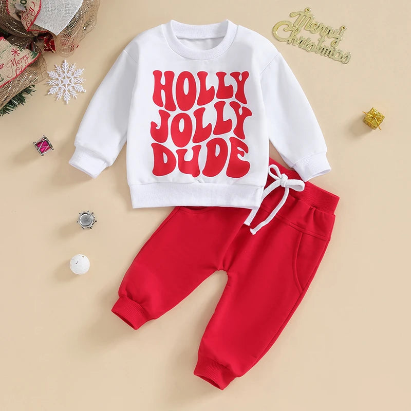 Baby Boy Girl Christmas Outfits Toddler Letter Print Pullover Tops Sweatshirt Trousers Pants Set Fall Winter Clothes