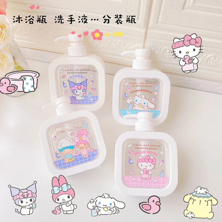 Sanrio Bathroom Soap Dispensers Refillable Lotion Shampoo Shower Gel Holder Portable Travel Dispenser Empty Bath Pump Bottle