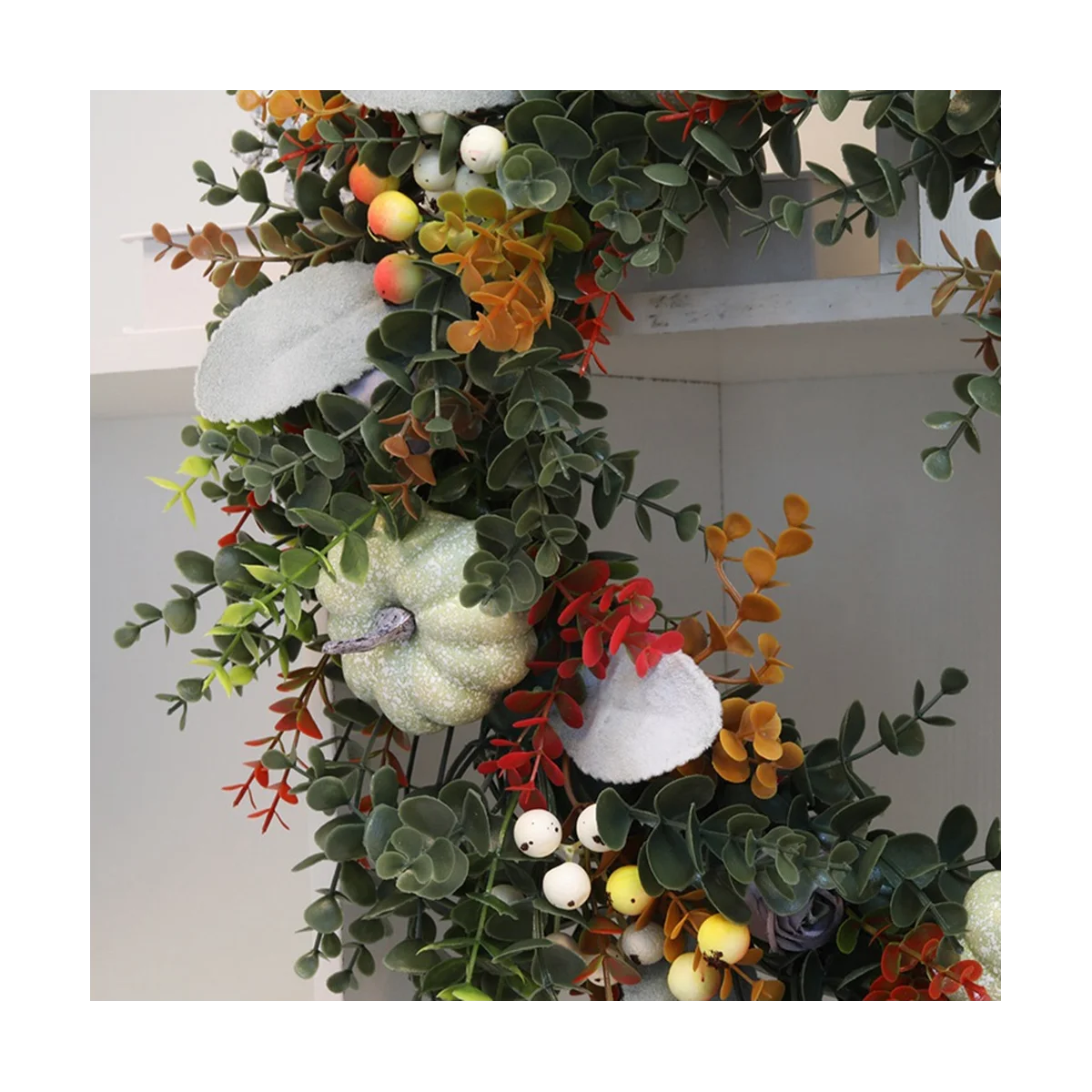 White Pumpkins Ranunculus Wreath Fall Decor for Front Door, Handmade Hydrangea Big White Pumpkin Wreath