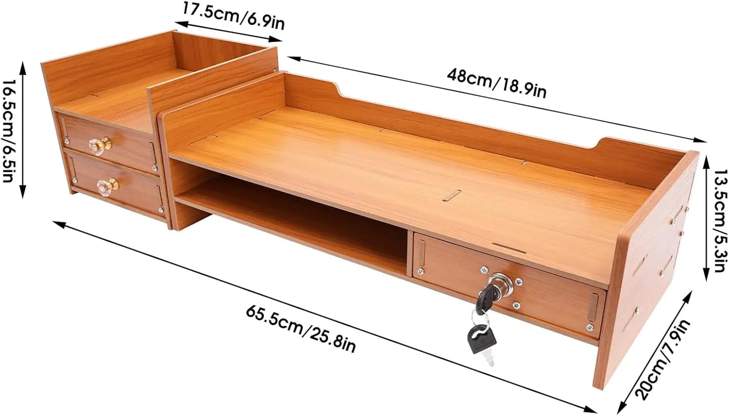 Computer Monitor Stand Desk With Storage,Wood Laptop Stand,Desk Organizer With Drawer For Office, Home, School