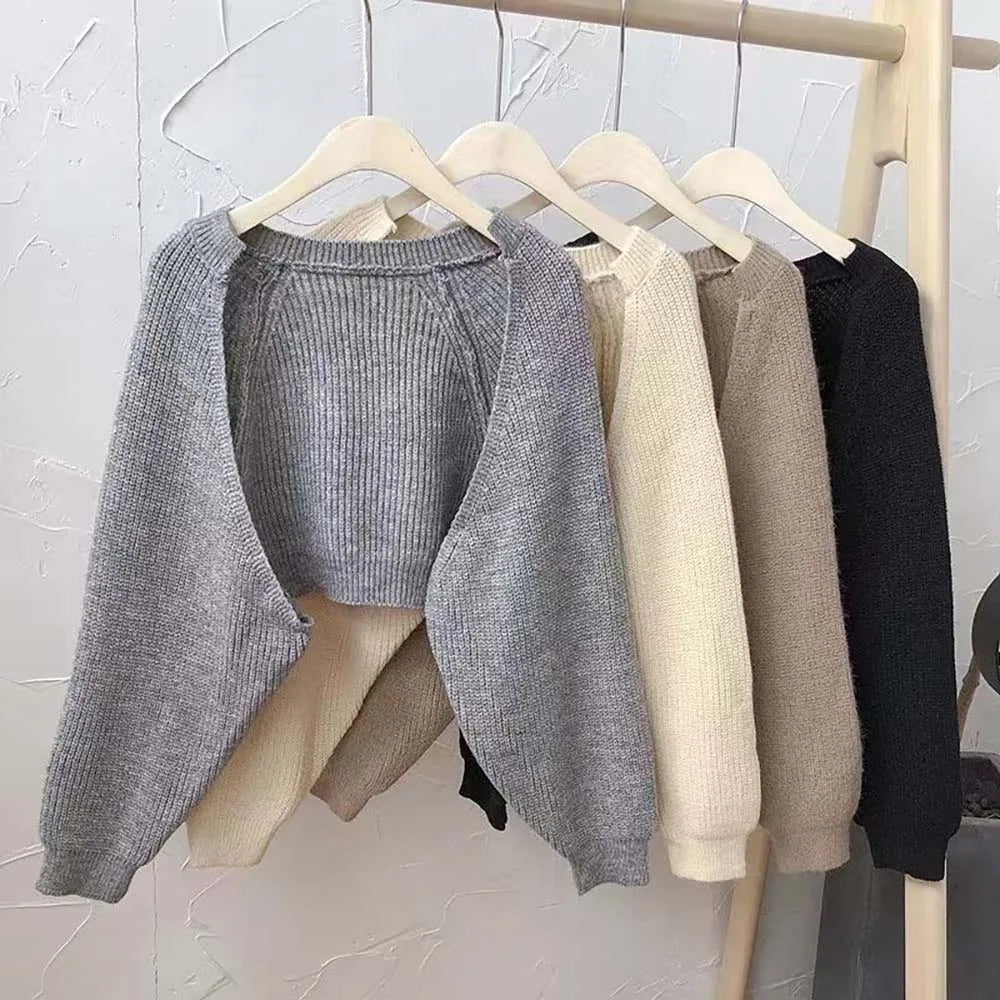 Women Crop Y2K Knit Bolero Cardigan Ladies Knitwear Shrug Long Sleeve Fall White Clothes Bolero Korean Sweater For Women Dress