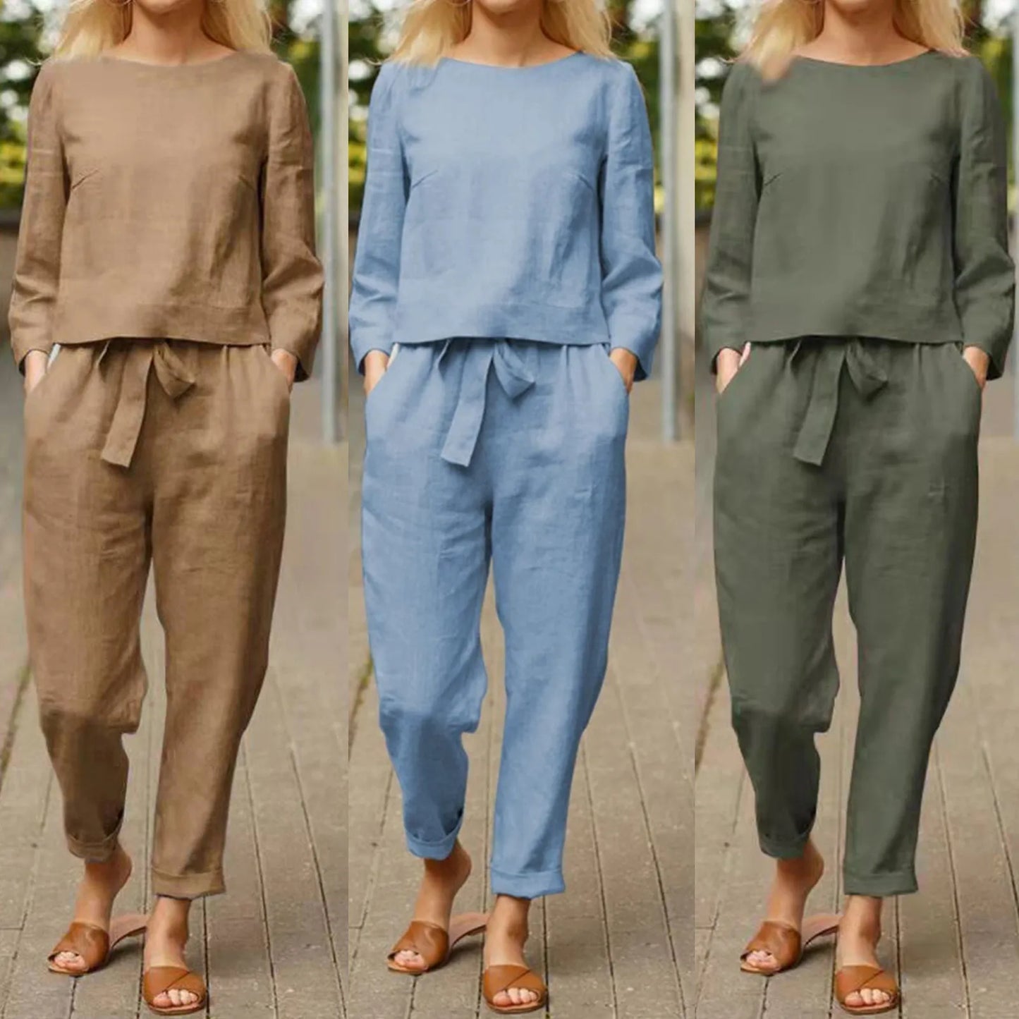 Autumn Elegant Women's Cotton 2-Piece Set Sportswear Set Long Sleeve Top Loose Pants Set Women's Casual Ladies Fashion Suits