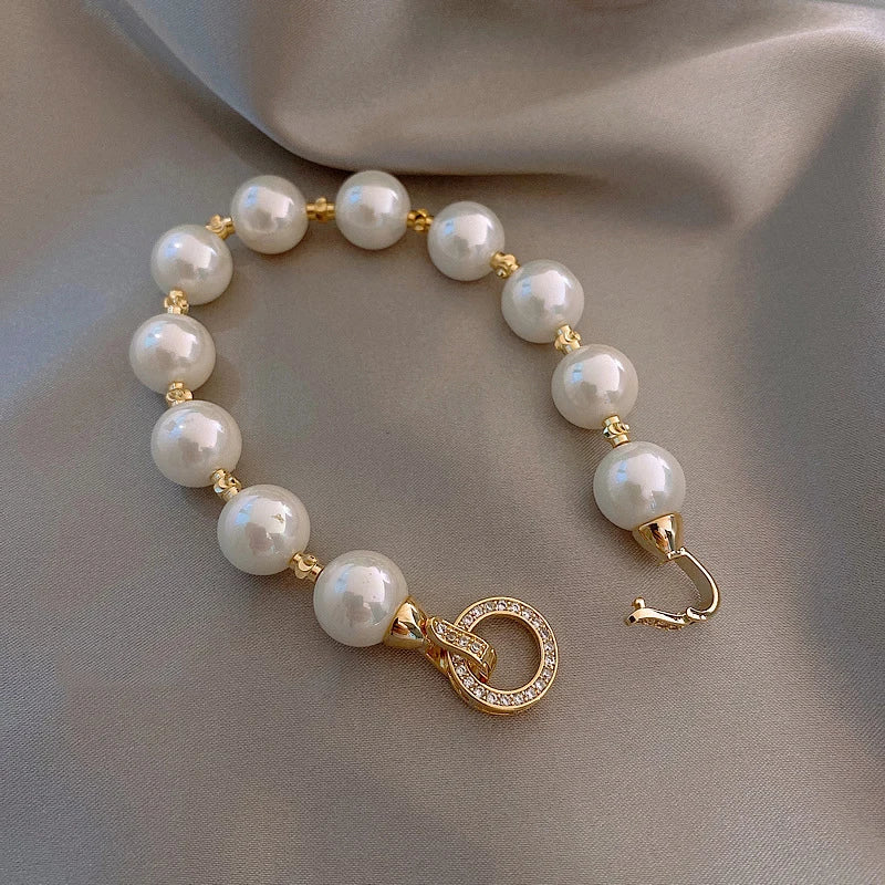 Popular Natural Pearl Zirconia Connector Bracelets For Women Real Gold Plated Bracelet Trendy Lady Bangle Jewelry Accessories