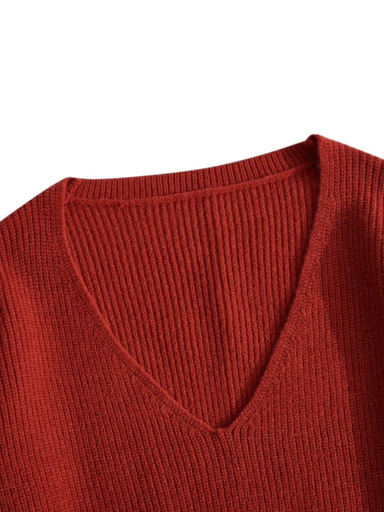 ONELINK Solid Red V Neck 2022 Autumn Winter Plus Size Women Woolen Sweater Knit Pullover Oversize Clothing Minimalist Luxury