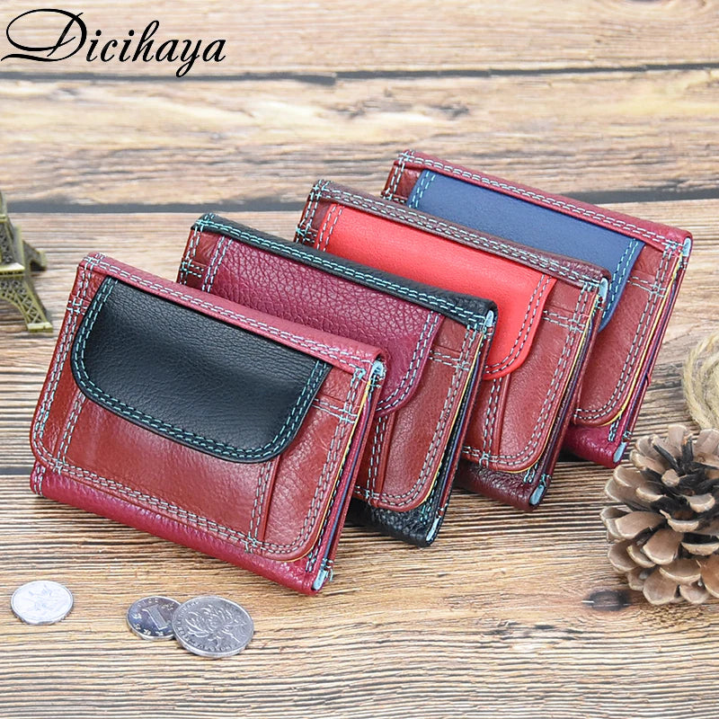 Genuine Leather Women Wallet Coin Purse Small Mini Card Holder Patchwork PORTFOLIO Portomonee Lady Walet Pocket Cute Purse