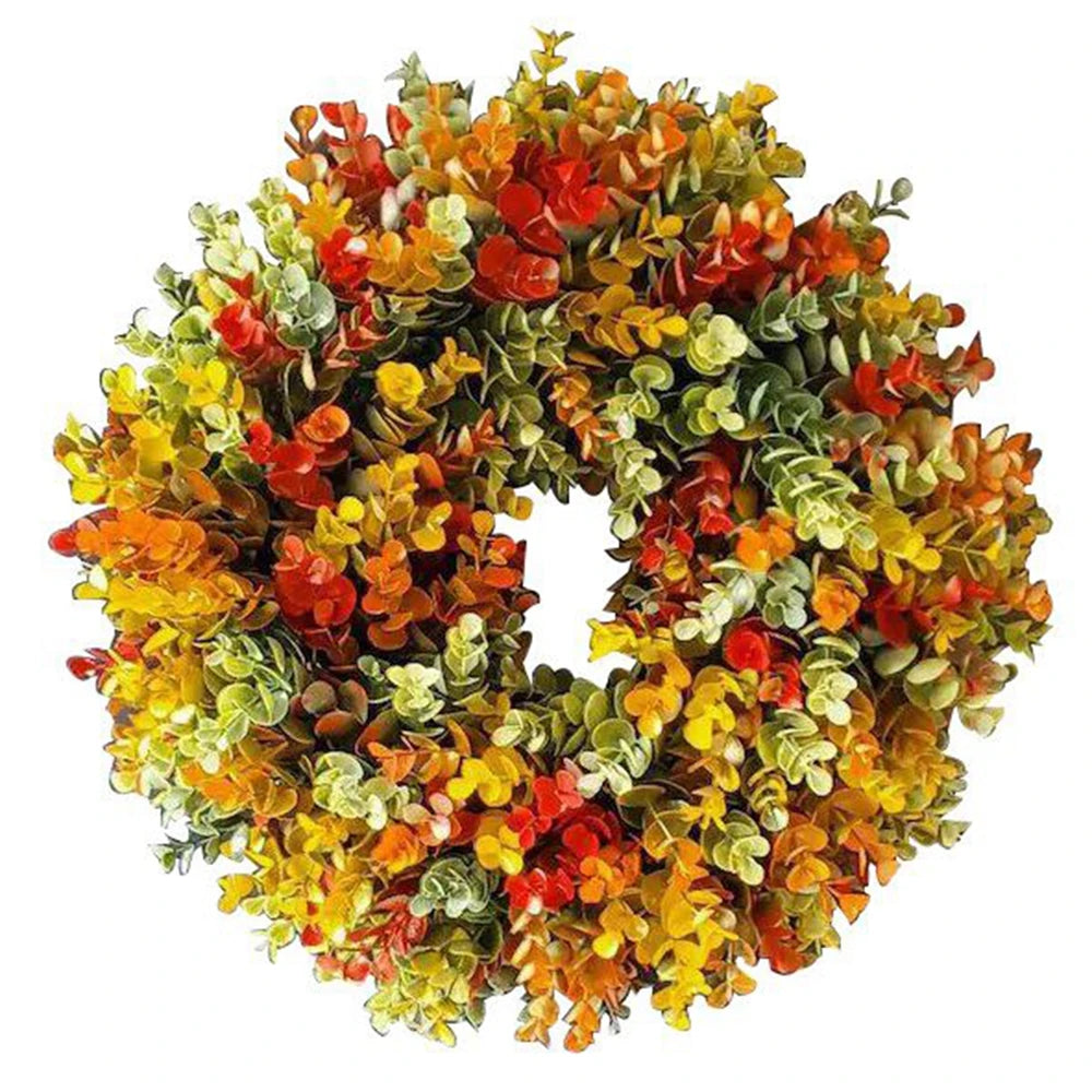 Fall Eucalyptus Wreath for Front Door Home Decor Artificial Wreath with Autumn Leaves Christmas Halloween Thanksgiving Decoation