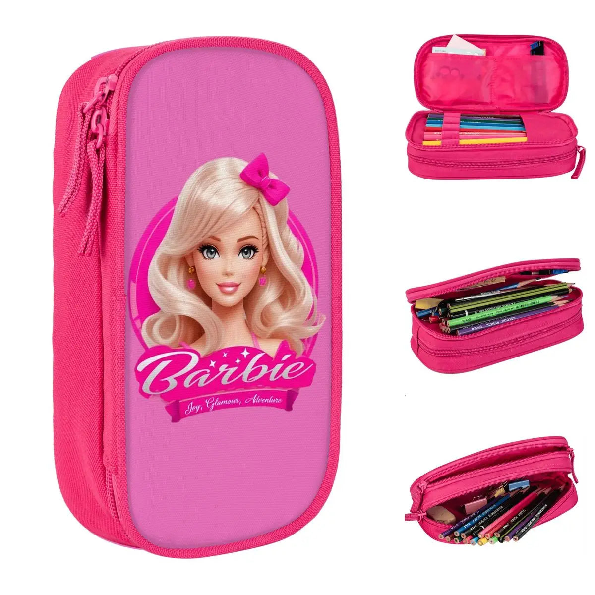 Pink Barbie Girl Barbie Doll Pencil Cases Fashion Pen Bags Student Large Storage School Supplies Zipper Pencilcases