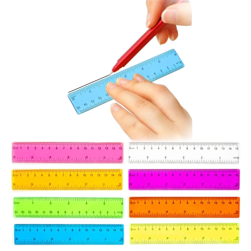 8 Pcs 15CM Colorful Transparent Ruler Plastic Rulers Straight Shatterproof Ruler Math Supplies School Office Measuring Tools