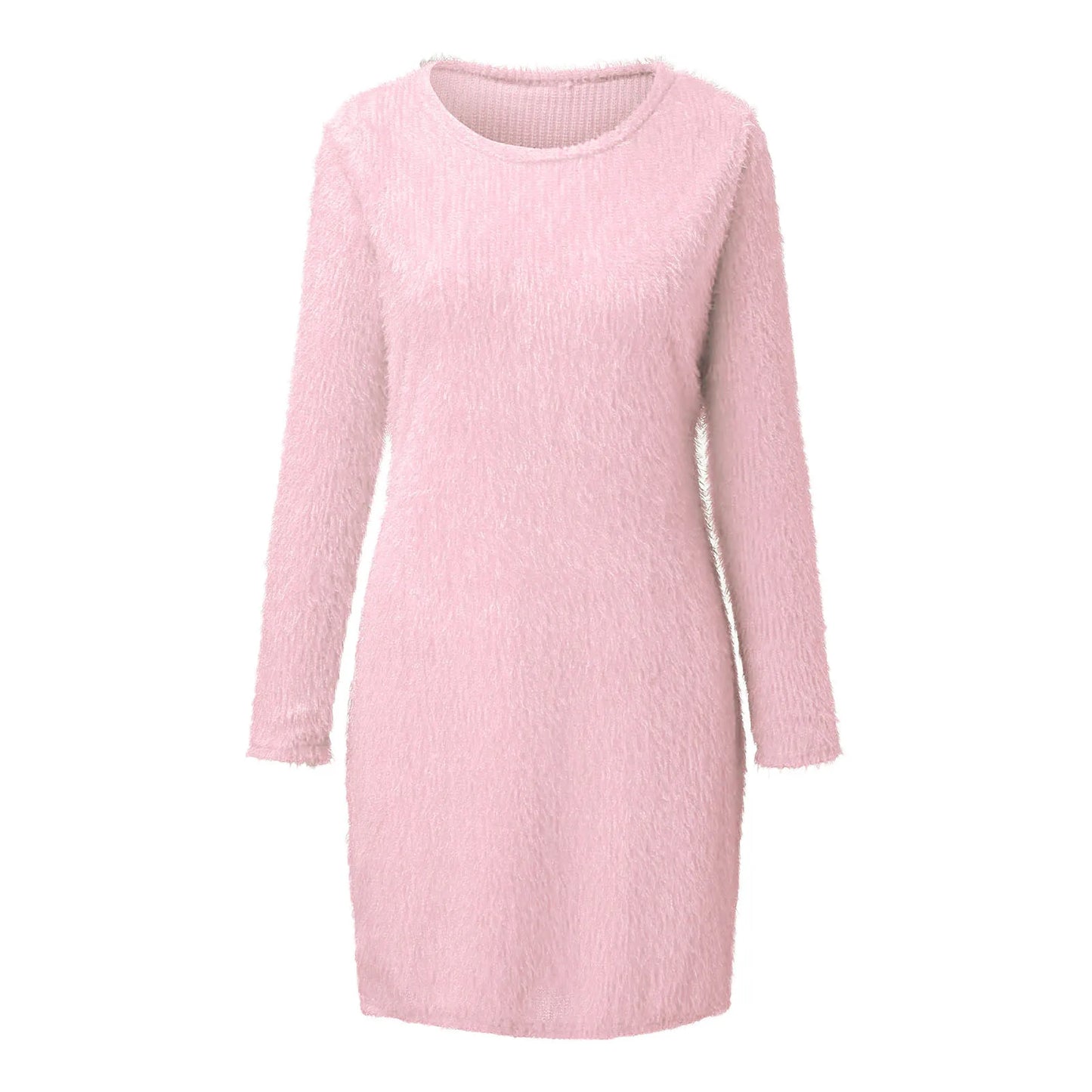 Mid Dresses For Women Casual Ladies Dress Knit Turtleneck Long Sleeve Solid Color Slim Plush Sweater Dresses Light Ruffle Dress