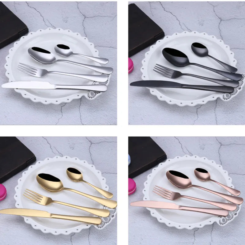 4pcs Rose Gold Tableware Set Stainless Steel Cutlery Set Knife Fork Spoon Cutleries Forks Knife Dinnerware European Flatware