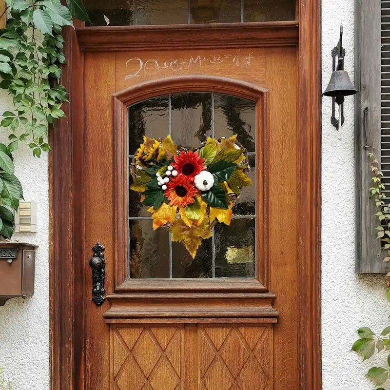 Autumn Door Wreath Fall Colorful Wreath In Heart Shape Maintenance-Free House Cafe Restaurant Garland For Courtyards Doors