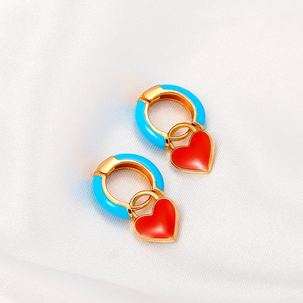 Luxury Rose Gold Enamel Heart Ladies Earrings Single Women Ear Korean Fashion Earring Free Shipping