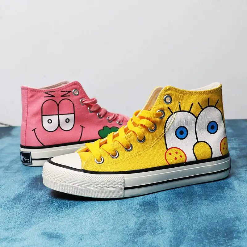 Summer new student Spongebob Squarepants High top canvas shoes cute girl cartoon street sneakers