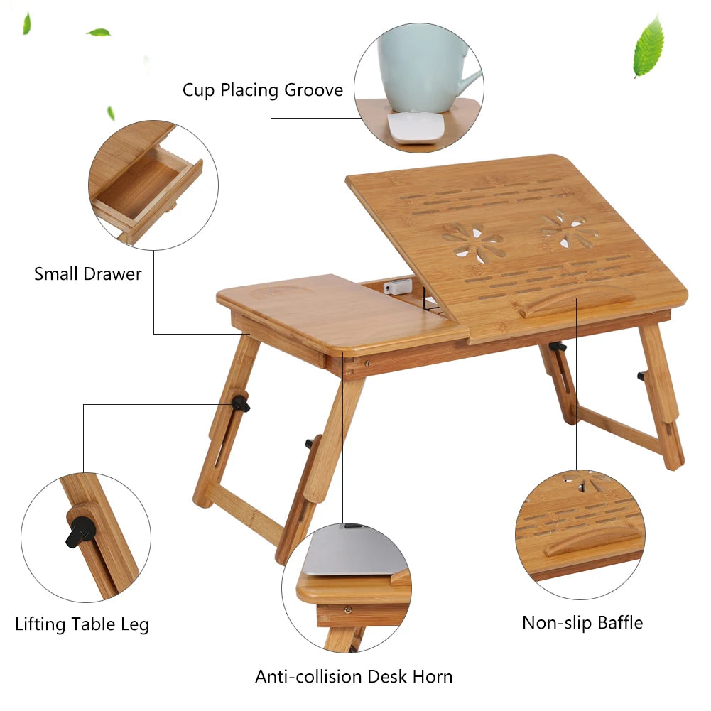 Bed Desk Adjustable Bamboo Rack Shelf Dormitory Bed Lap Desk Portable Book Reading Tray Stand Laptop Bed Desk Bed Lap Desk