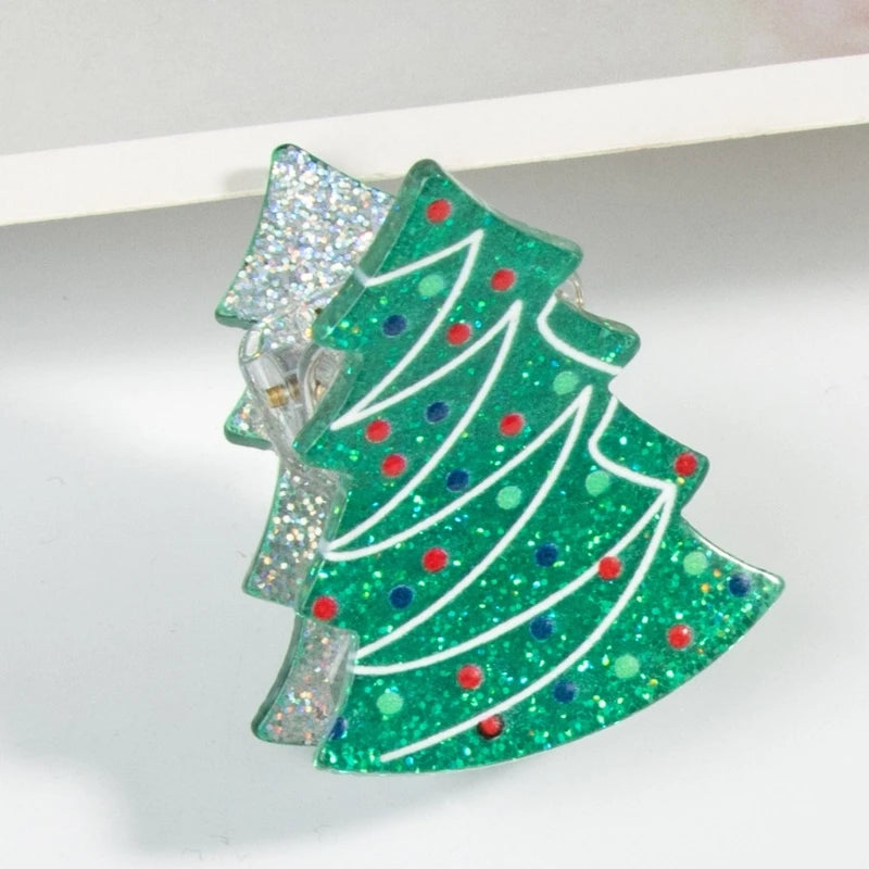 Christmas Tree Glitter Mistletoe Hair Clip Santa Hairpin for Women Girls Ladies New Year Hair Clip Holiday Headwear