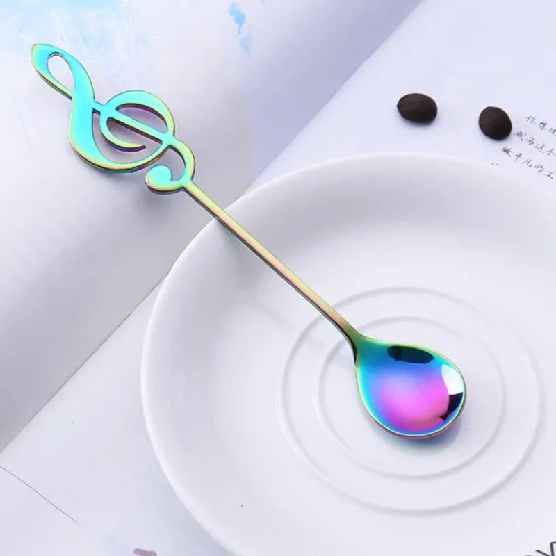 1PCS Stainless Steel Spoon Coffee Note Shape Music Theme Tea Stirring Spoon Small Ice Cream Dessert Scoop Creative Flatware