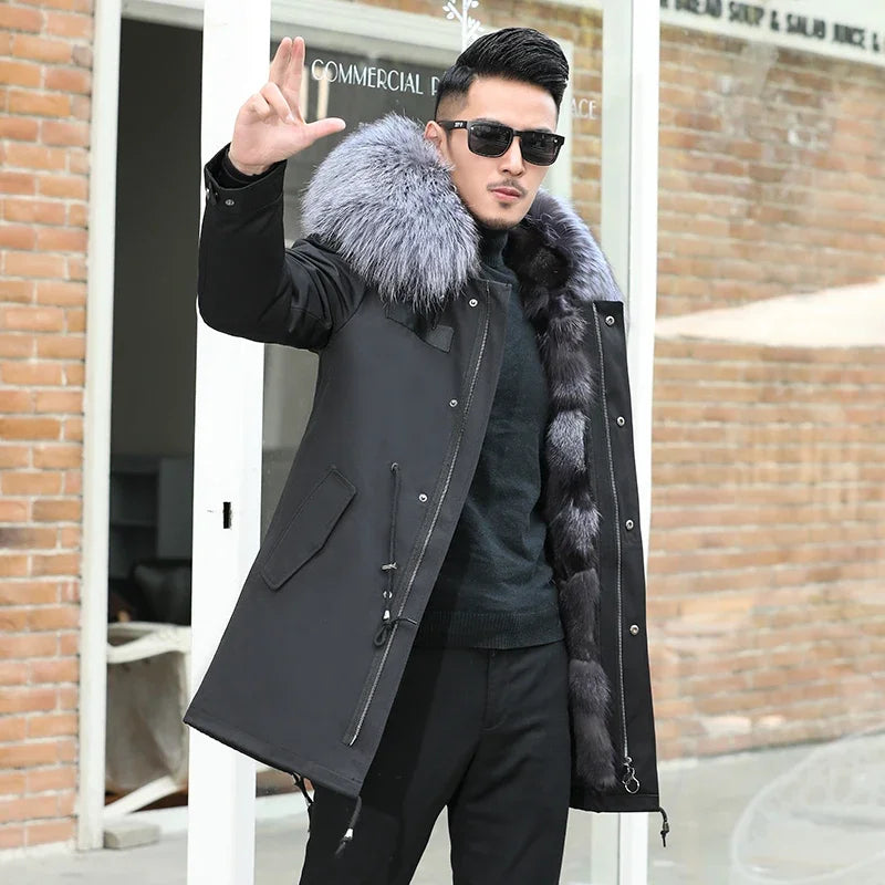 Fashion Winter Jacket Men Clothing Clothes Men’s Parkas Long 2021 New Hooded Fox Fur Liner Fur Coat Men Fur Jacket for Men Tide