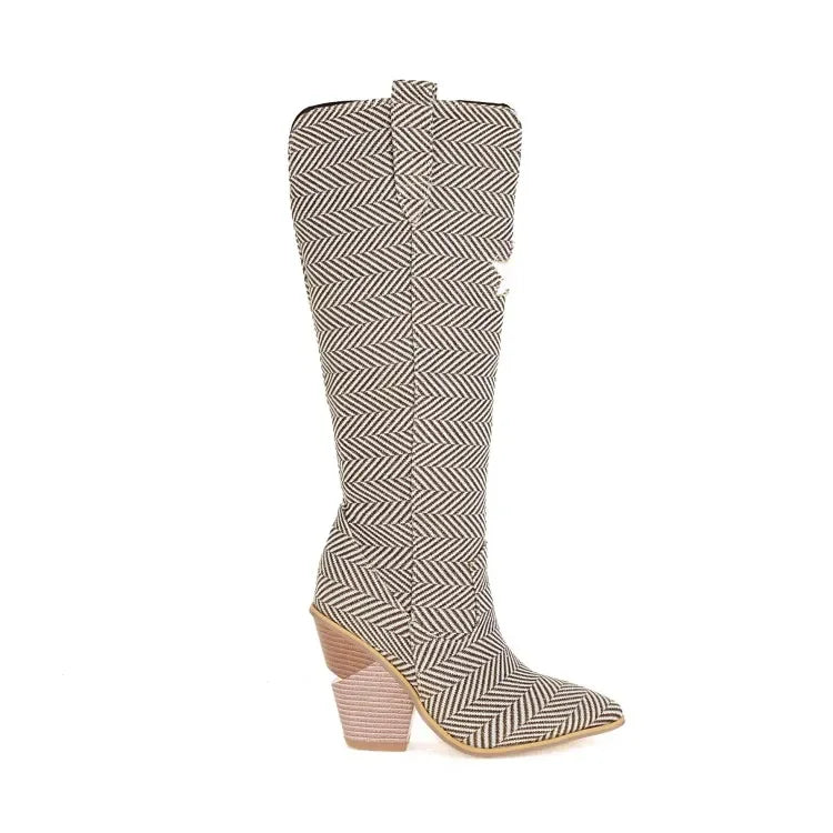 Printing Big size Retro Embroidered botines dama ankle boots with high heel and pointed toe waterproof boots