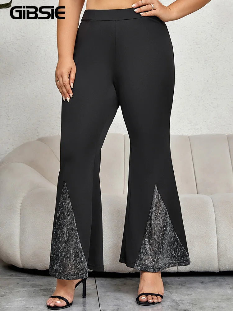 GIBSIE Plus Size Dress Pants for Women Spring Fall Work Casual High Waist Flare Pants Black Elegant Party Club Bell Bottom Pants