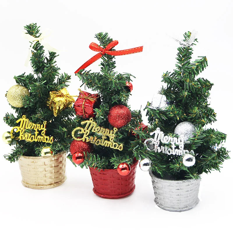 (1 Piece/pack) 21cm Mini Christmas Tree Desktop Decoration To Celebrate Christmas Potted Plants Holiday Party Supplies