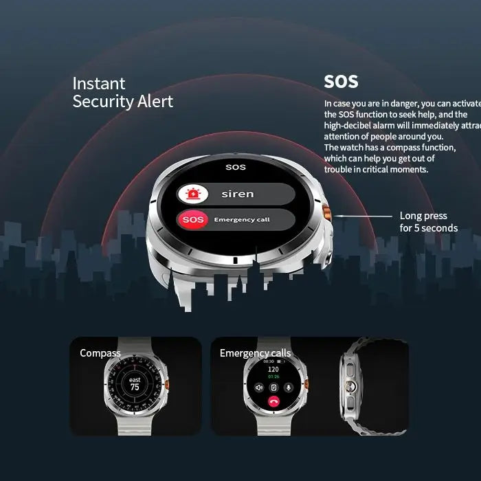 Vwar Watch 7 Ultra 47mm Smart Watch IP68 Waterproof Bluetooth Call Compass Smartwatch for Men Women 1.43" AMOLED Screen SpO2