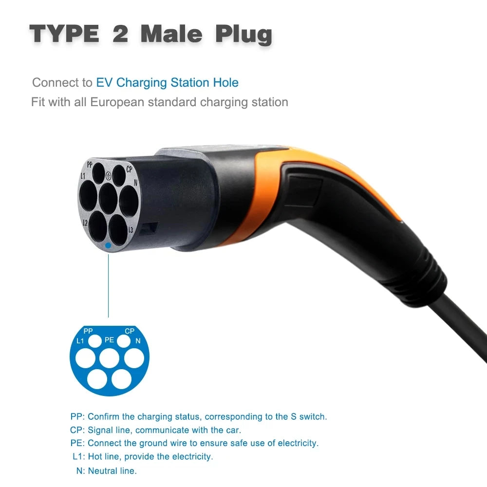 EV Chaging Spiral cable Type 2 To Type2 EV blue Coilced Cables EVSE 22KW 32A 3Phase For Electric Vehicle Car Charger Stations