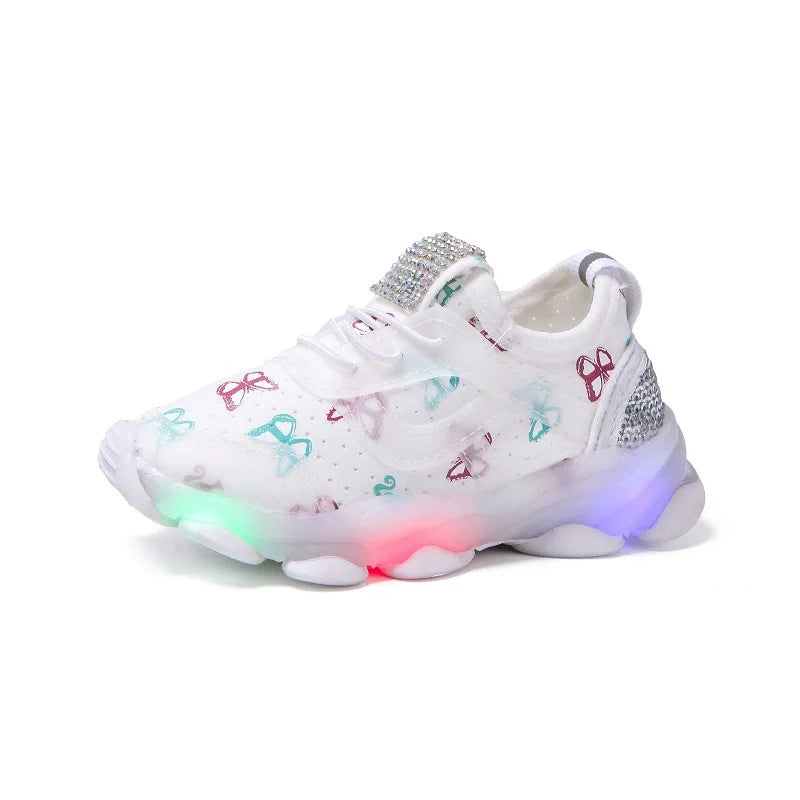 Kid Shoes Children's LED Shining Shoes 2023 Spring New Boys Sports Shoes Girls Elastic Fabric Sequins Casual Shoes Zapatillas