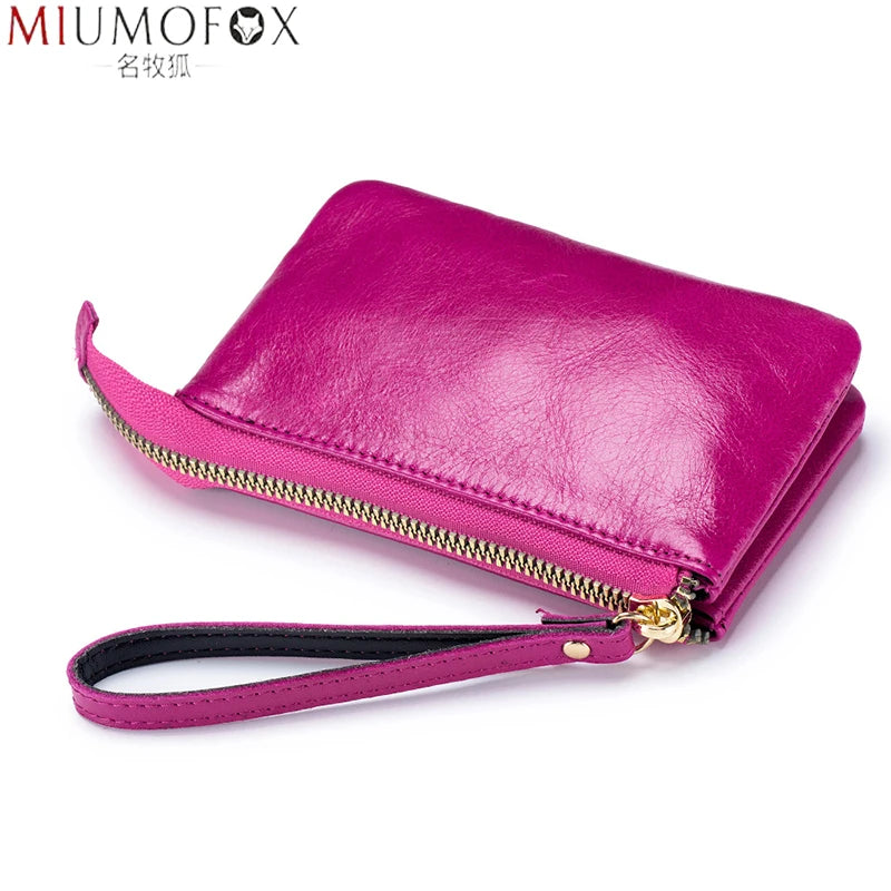 Wallets for Women Double Pockets Coin Purses Oil Wax Leather Clutch Bags 2023 New Ladies Money Credit Card Holder Short Wallet