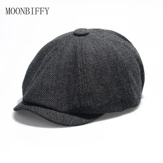 Hat Men’s Autumn Winter Herringbone Octagonal Hat Elastic Beret Retro Newsboy Cap Men Gorras Hat