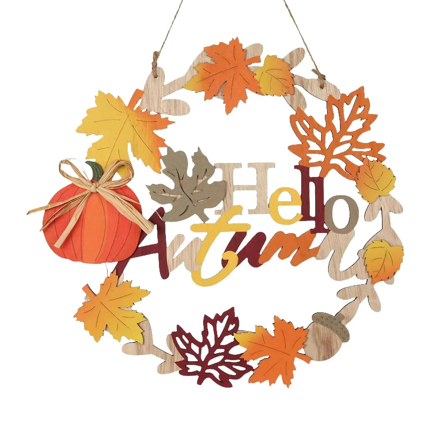 30.5cm Wood Fall Wreath Pumpkin Maple Leaf Decoration Door Sign Multipurpose Lightweight Harvest Wreath