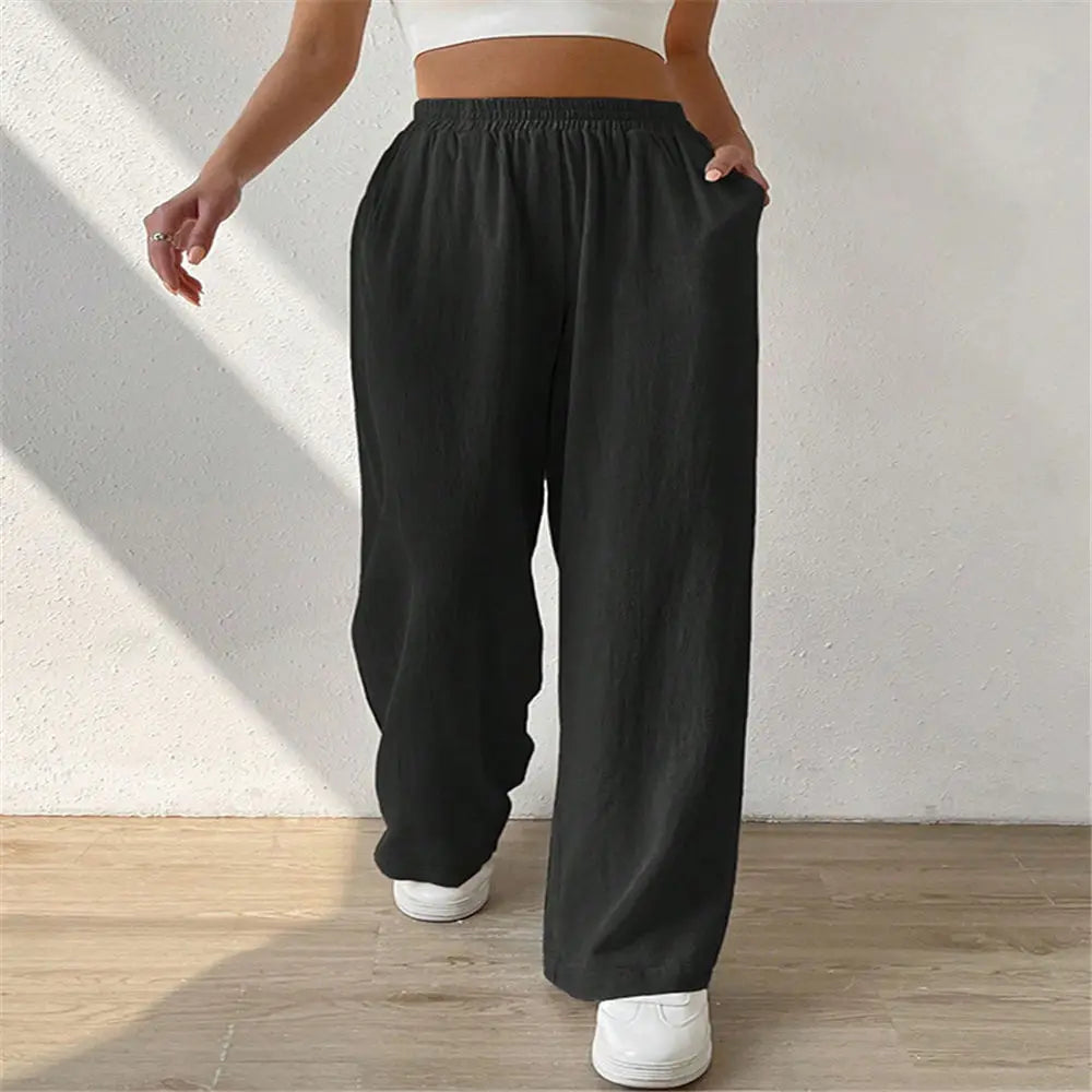 Women Summer Wide Leg Pants Cotton Linen Blend Slacks Loose High Waisted Trousers Office Lady Casual Streetwear