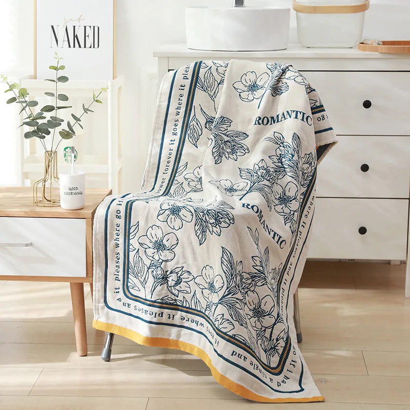 Pure Cotton Bath Towel Muslin Woven Cartoon Animal Bath Towel Summer Home Bathroom Large Wrap Soft Antibacterial Beach Towels