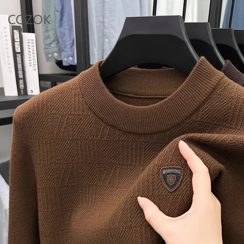 COZOK Men `s Sweater Knit Mens Crew Neck Long Sleeve One-piece Fleece Designer Clothes Mens Clothing 2024 Men's Winter Jacket