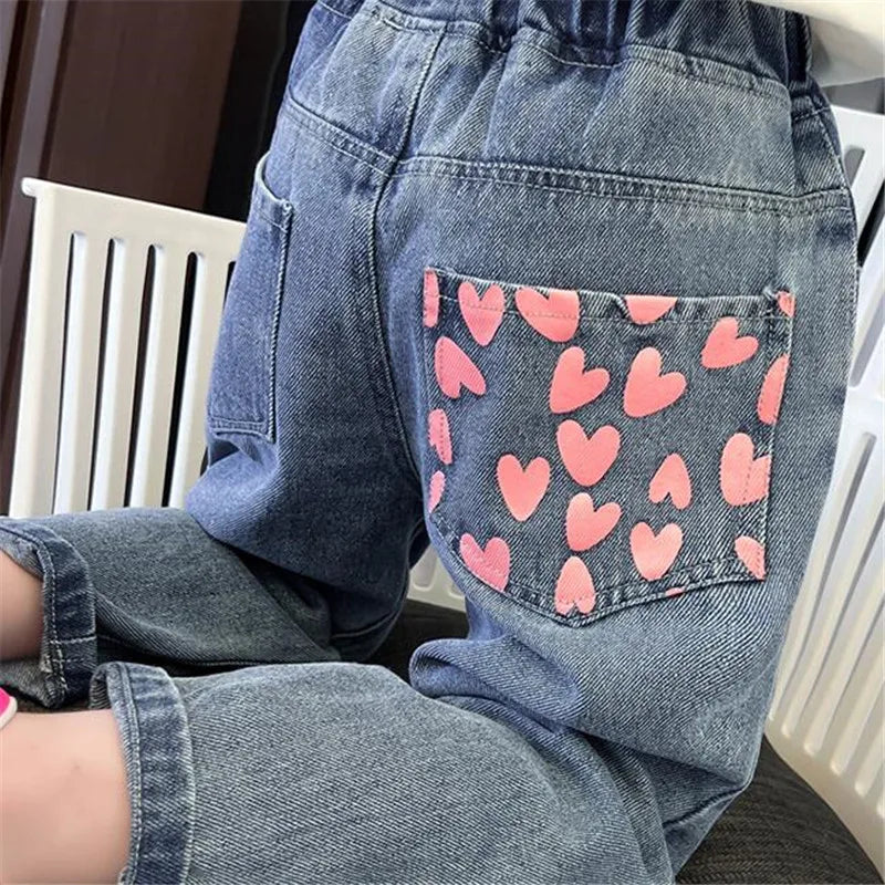 Baby Girls Denim Pants Toddler Kids Cartoon Butterfly Printing Jeans Children Fashion Leisure Trousers