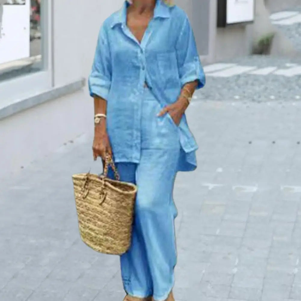 2024 Spring Cotton Linen Suit Women's Tracksuit Oversize Shirt Loose Pants Set Female Trendy Casual Fashion Ladies 2 Piece Sets