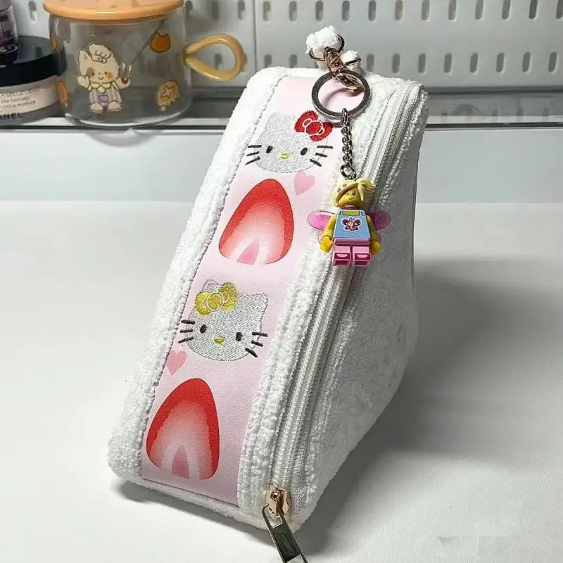 Sanrio Hello Kitty Plush Pencil Case Anime Figure Y2K Girls' Makeup Bag Cartoon Fashion Ins High Beauty Stationery Storage Bag