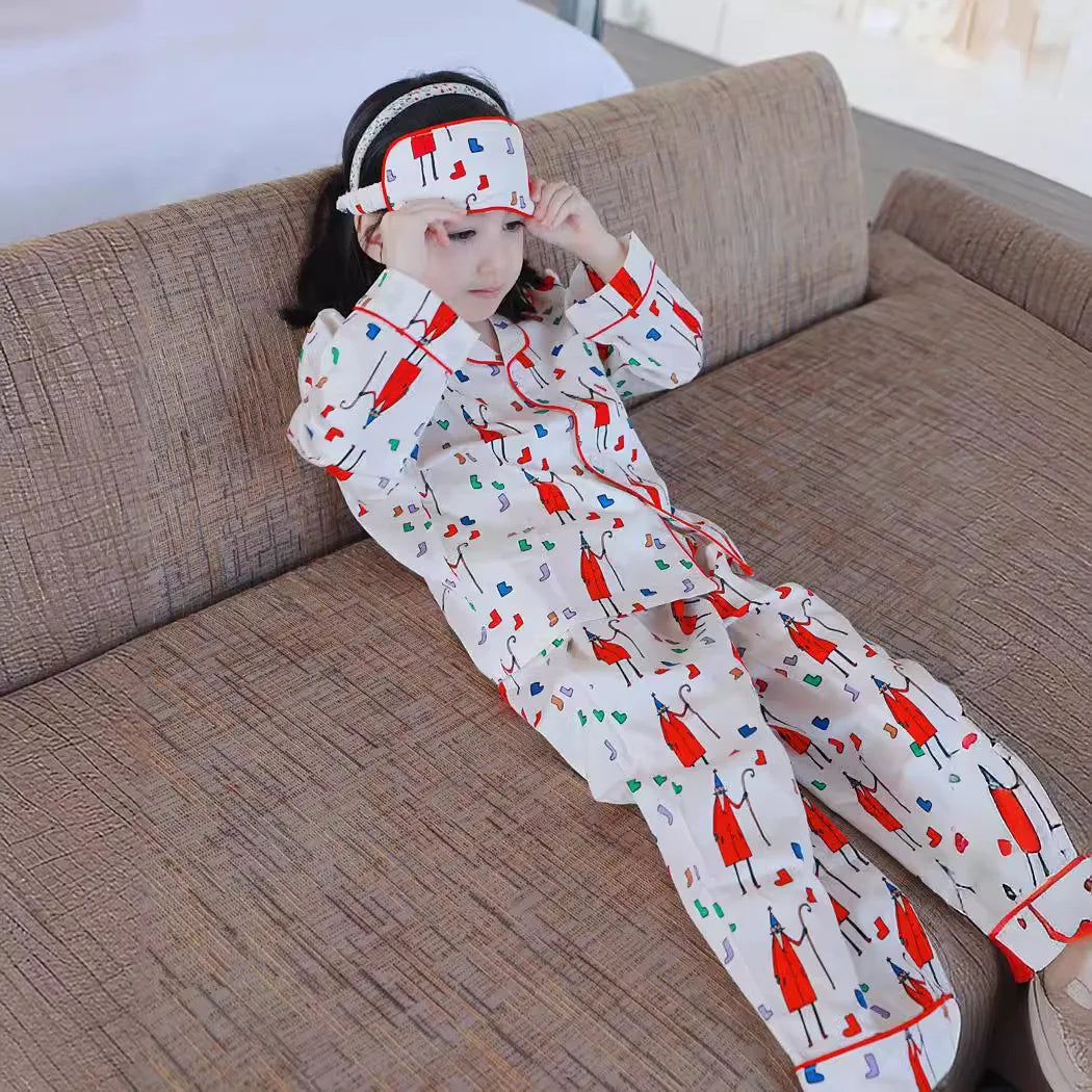 Girls' Homewear 2024 Fall Fashion Cartoon Long-sleeved Cotton Children's Ppajamas Pajama Pants Suit Homewear Children's Clothing