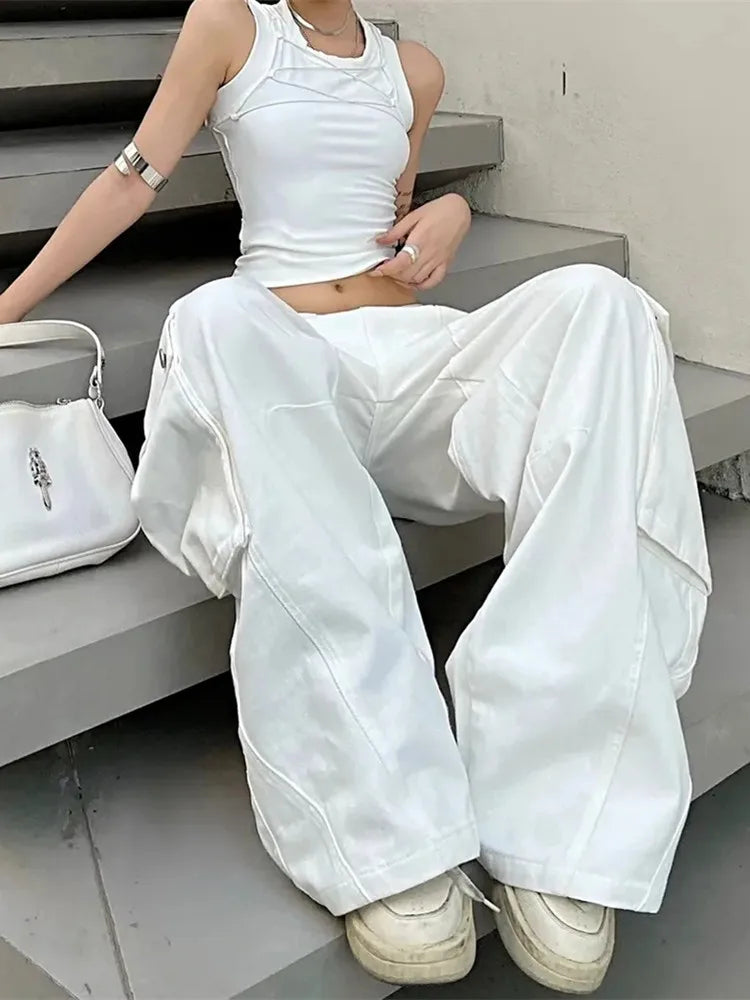 2023 Korean Y2K Fashion White Baggy Cargo New Jeans Kpop Pants For Women Clothes Straight Wide Leg Casual Elegant Trousers Lady