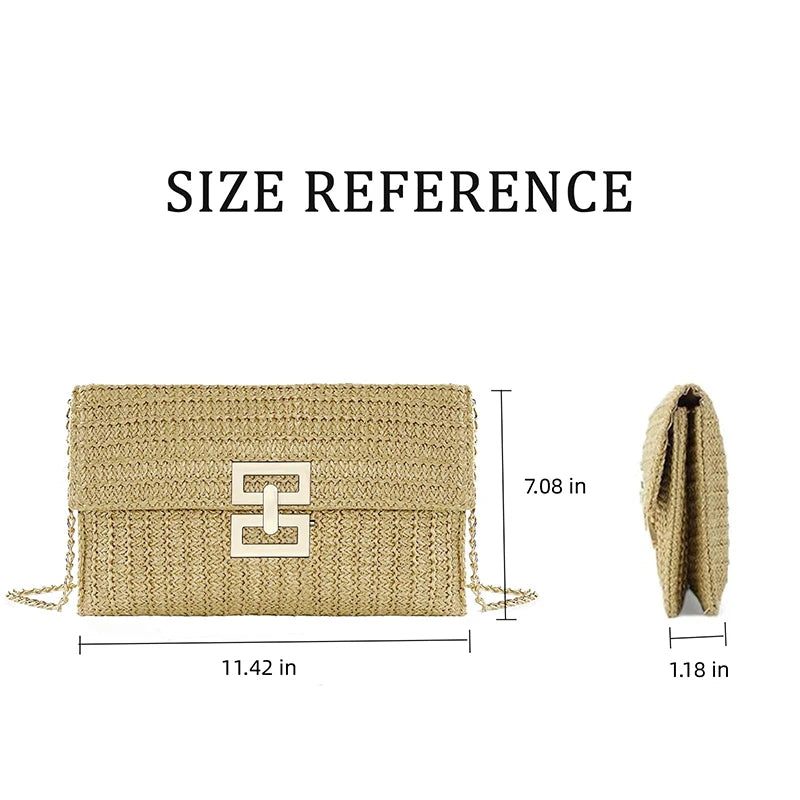 Straw Envelope Evening Party Handbag Fashion Women Weave Pattern Gold Clutch Messenger Purses Lady Daily Commuting Wallet Bags