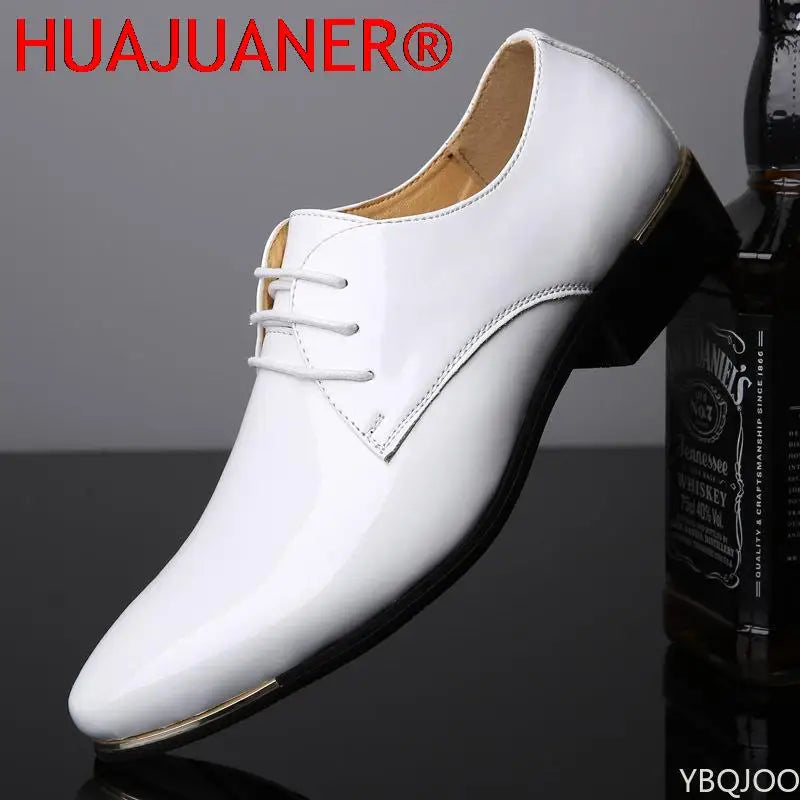 2023 Newly Men's Quality Patent Leather Shoes White Wedding Shoes Size 38-48 Black Leather Soft Man Dress Shoes